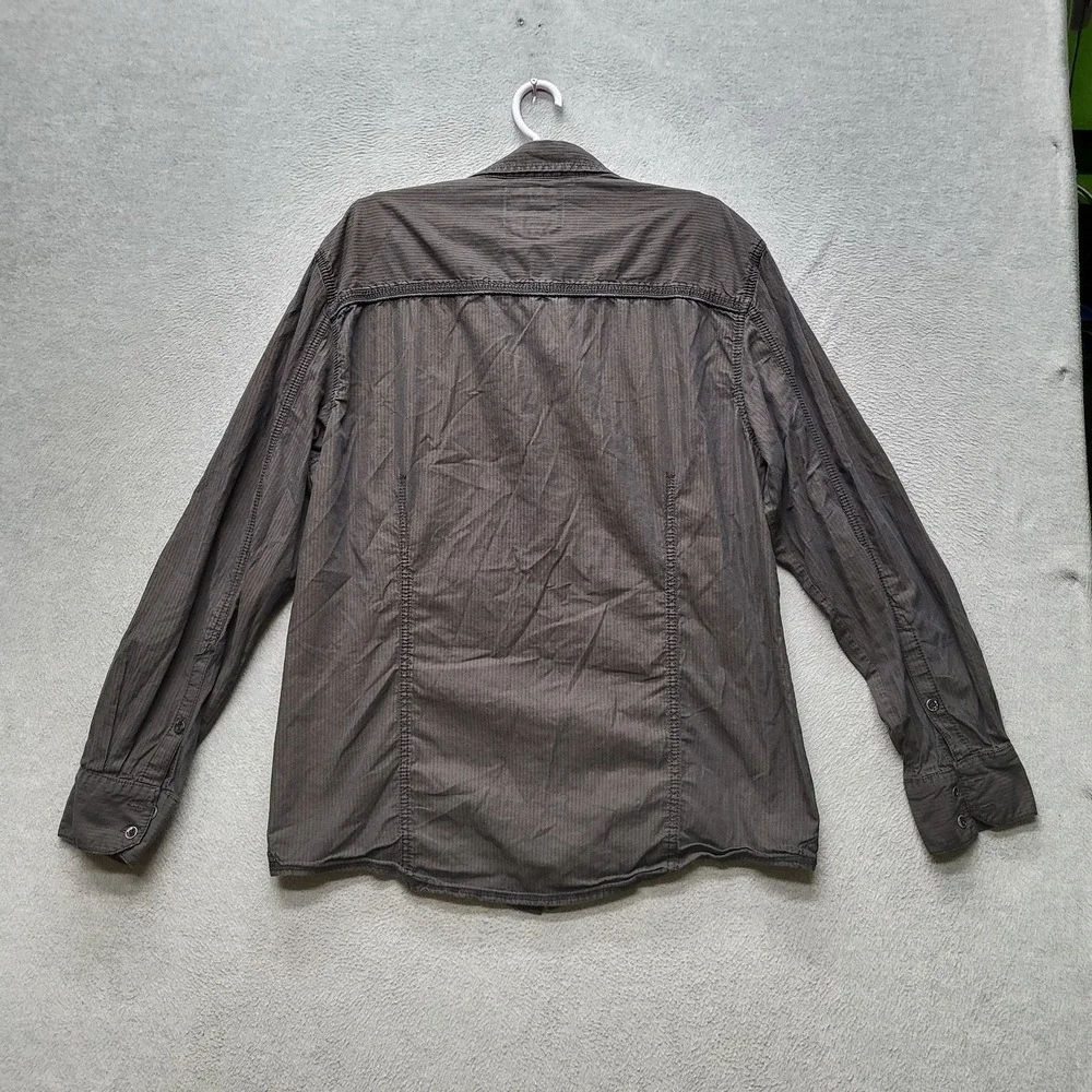 BKE Men Button Up Shirt‎ XL Brown Striped Western Grunge Long Sleeve Y2K